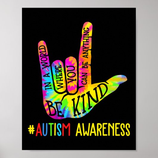 Be Kind Asl Love Sign Language Hand Autism Awarene Poster (Vorne)