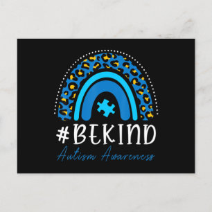 Be Kind Autism Awareness Women Girls Leopard Rainb Postkarte
