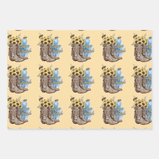 Be Kind Bees Western Cowgirl Boots Gift Wrap Paper Geschenkpapier Set (Vorderseite)