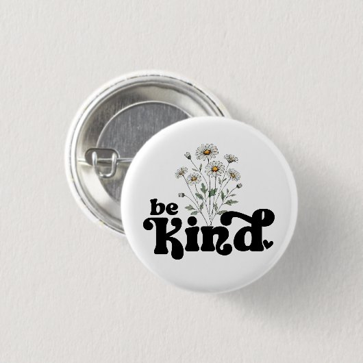 Be Kind Daisy – Minimalist Black Typography Floral Button (Vorne & Hinten)
