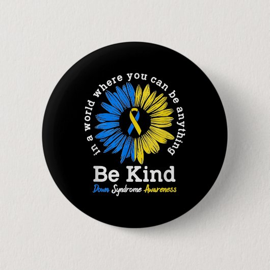 Be Kind Down Awareness Ribbon Sunflower K Button (Vorderseite)