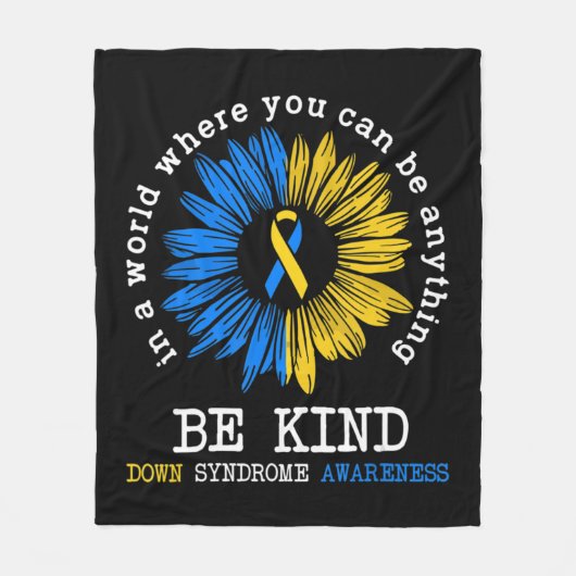 Be Kind Down Awareness Ribbon Sunflower K Fleecedecke (Vorderseite)