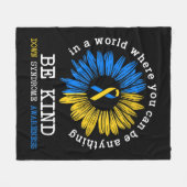 Be Kind Down Awareness Ribbon Sunflower K Fleecedecke (Vorderseite (Horizontal))