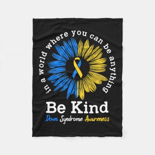 Be Kind Down Awareness Ribbon Sunflower K Fleecedecke (Vorderseite)