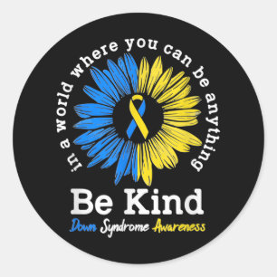 Be Kind Down Awareness Ribbon Sunflower K Runder Aufkleber