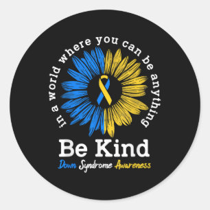 Be Kind Down Awareness Ribbon Sunflower K Runder Aufkleber