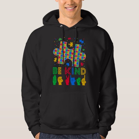 Be Kind Hand Sign Language ASL Puzzle Autism Aware Hoodie (Vorderseite)