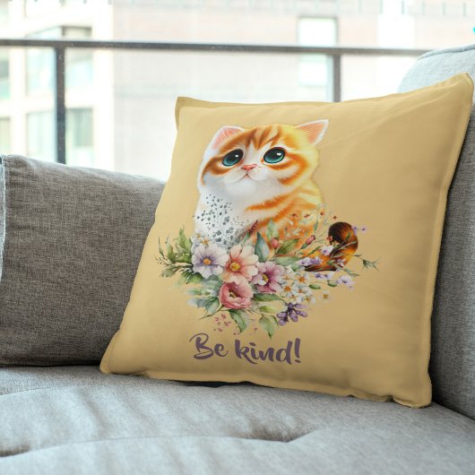 "Be kind" Inspiration Kitten Floral Design Kissen