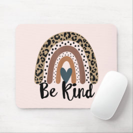 Be Kind Leopard Rainbow Boho inspirational Pink Mousepad