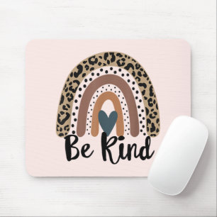 Be Kind Leopard Rainbow Boho inspirational Pink Mousepad