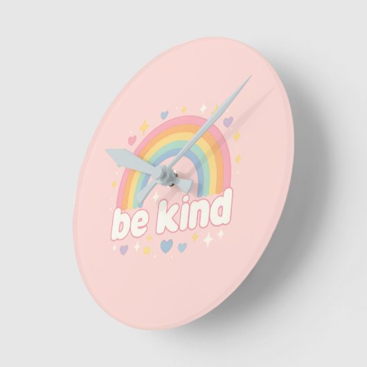 Be Kind – Rainbow Pastel Positivity Runde Wanduhr (Winkel)