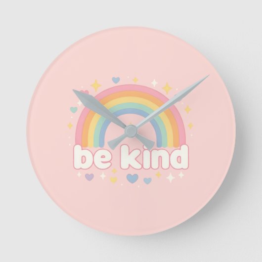 Be Kind – Rainbow Pastel Positivity Runde Wanduhr (Vorderseite)