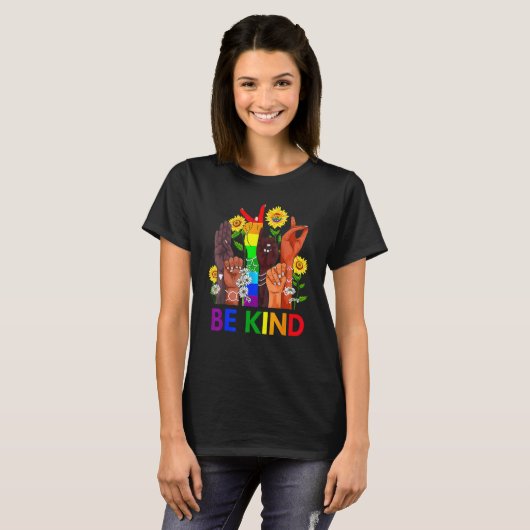 Be Kind Rainbow Sign Language LGBT Pride Equality T-Shirt (Vorne ganz)