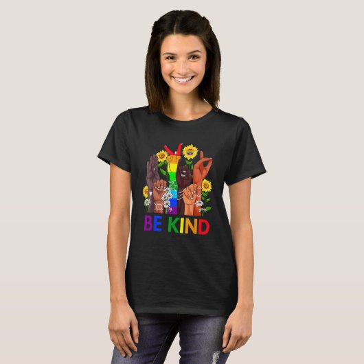 Be Kind Rainbow Sign Language LGBT Pride Equality  T-Shirt (Vorne ganz)