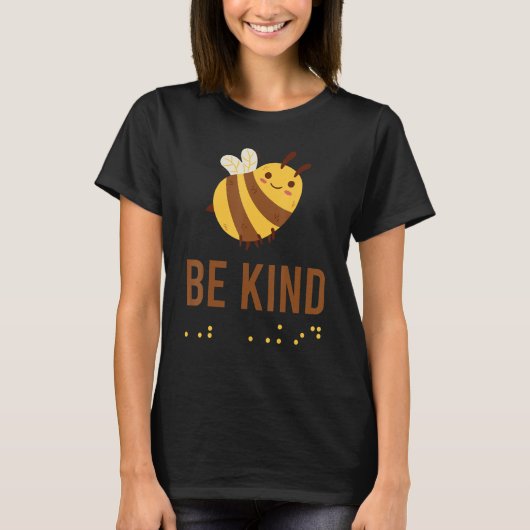 Be Kind Sign Braille Language Bee Graphic Yellow T-Shirt (Vorderseite)