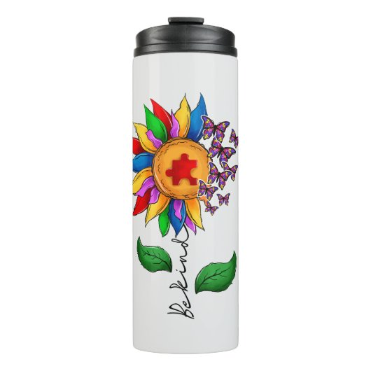 Be Kind Sunflower- Autism Awareness Thermosbecher (Vorderseite)