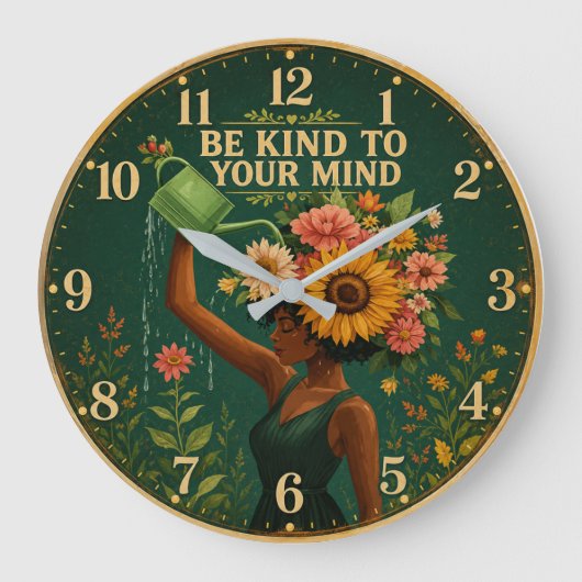 Be Kind to Your Mind Floral Große Wanduhr (Vorderseite)