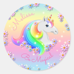 Be Magical Unicorn Personalisiert Girls Party Runder Aufkleber
