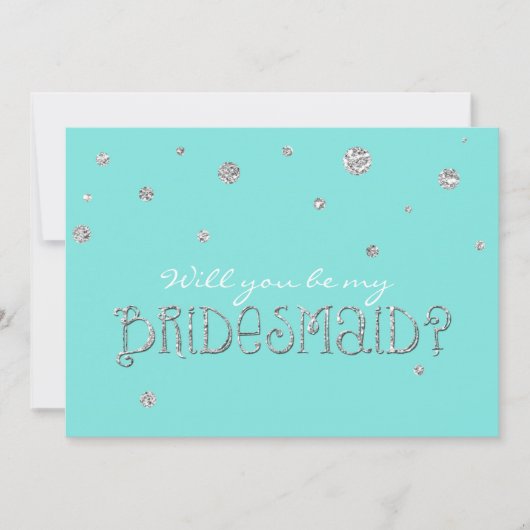 BE MEINE BRIDESMAID Aqua Blue Silver Glitzer Card Einladung (Vorderseite)