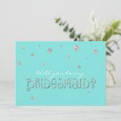 BE MEINE BRIDESMAID Aqua Blue Silver Glitzer Card Einladung (Stehend Vorderseite)