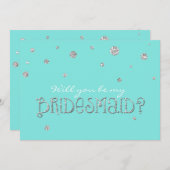 BE MEINE BRIDESMAID Aqua Blue Silver Glitzer Card Einladung (Vorne/Hinten)
