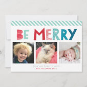 BE MERRY 3 FOTO Moderne Weihnachten Spaß Typografi (Vorderseite)