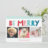 BE MERRY 3 FOTO Moderne Weihnachten Spaß Typografi (Stehend Vorderseite)
