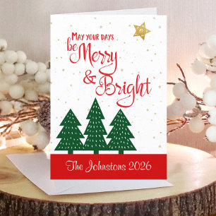 Be Merry Bright Christmas Tree Gold Star Script Feiertagskarte