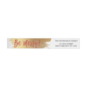 Be Merry Gold Foil und Red Christmas Script Rundum-Adressaufkleber