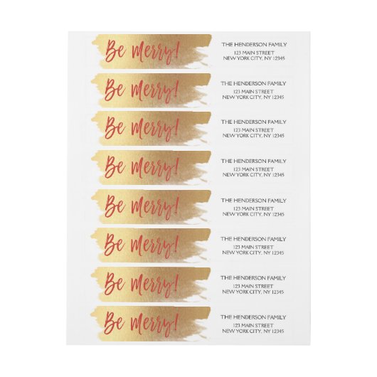 Be Merry Gold Foil und Red Christmas Script Rundum-Adressaufkleber (Bogen)