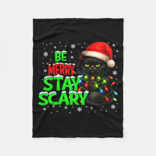 Be Merry Stay Y Black Cat Funny Halloween Christma Fleecedecke (Vorderseite)
