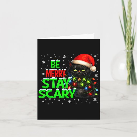 Be Merry Stay Y Black Cat Funny Halloween Christma Karte (Vorderseite)