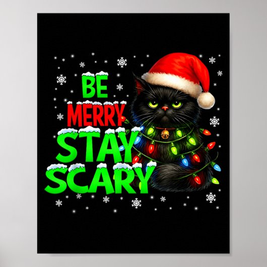 Be Merry Stay Y Black Cat Funny Halloween Christma Poster (Vorne)