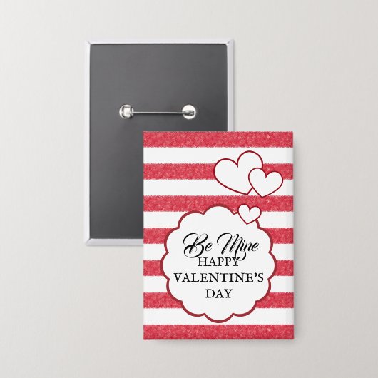 Be Mine Happy Valentine's Day Heart Chalk Stripes Button (Vorderseite/Rückseite)