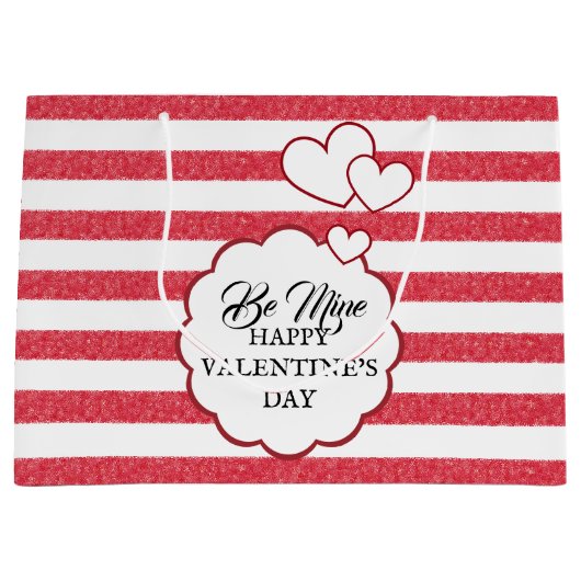 Be Mine Happy Valentine's Day Heart Chalk Stripes Große Geschenktüte (Vorderseite)
