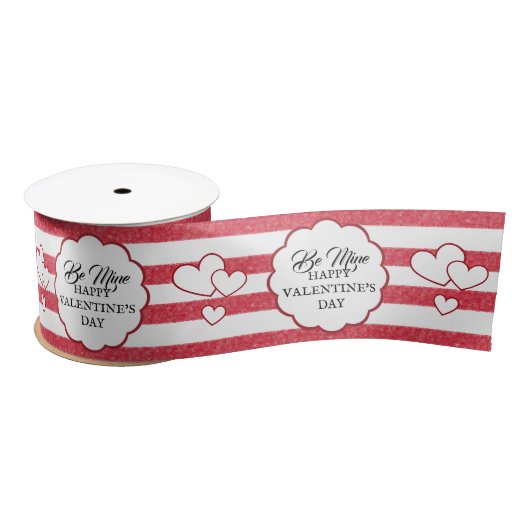 Be Mine Happy Valentine's Day Heart Chalk Stripes Satinband (Spule)