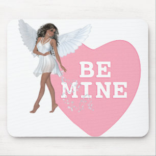 Be Mine Heart Candy Black Hair Angel Design Mousepad