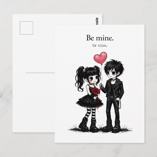Be Mine Or Else Goth Valentine Postcard Postkarte (Vorne/Hinten)