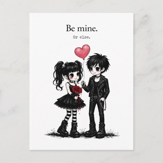 Be Mine Or Else Goth Valentine Postcard Postkarte (Vorderseite)