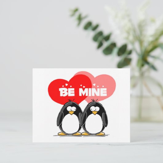 Be Mine Penguins Postkarte (Stehend Vorderseite)