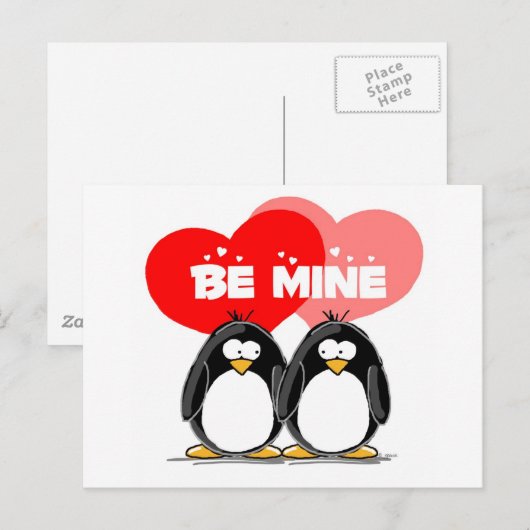 Be Mine Penguins Postkarte (Vorne/Hinten)