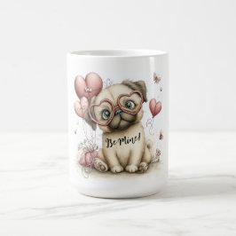 Be Mine Pug with Heart Balloons Kaffeetasse
