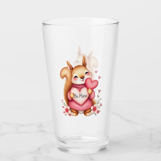 Be Mine Squirrel Holding A Heart Glas (Rückseite)
