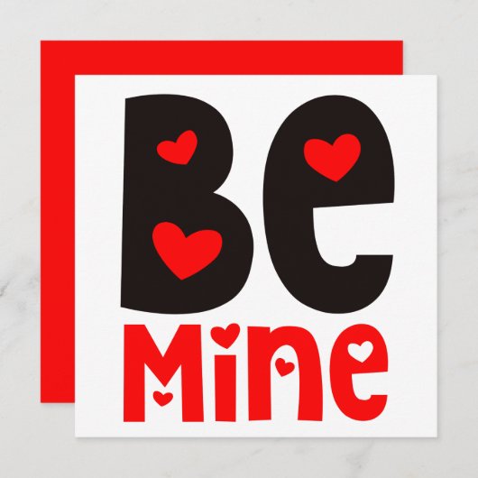 Be Mine Typografy Valentinstag Red White Karte (Vorne/Hinten)