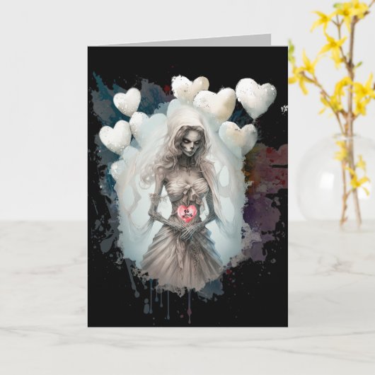 Be Mine Valentine Creepy Ghoul Skeleton Karte (Gelbe Blume)