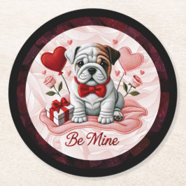 Be Mine Valentine English Bulldog Paper Untersetze Runder Pappuntersetzer