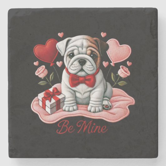 Be Mine Valentine English Bulldog Stone Untersetze Steinuntersetzer (Vorderseite)