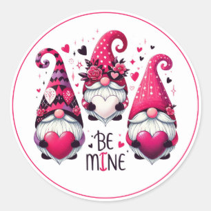 Be Mine Valentine Gnomes Runder Aufkleber