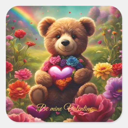 Be mine Valentine Teddy 1 Quadratischer Aufkleber (Vorderseite)