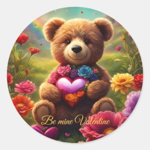 Be mine Valentine Teddy 1 Runder Aufkleber